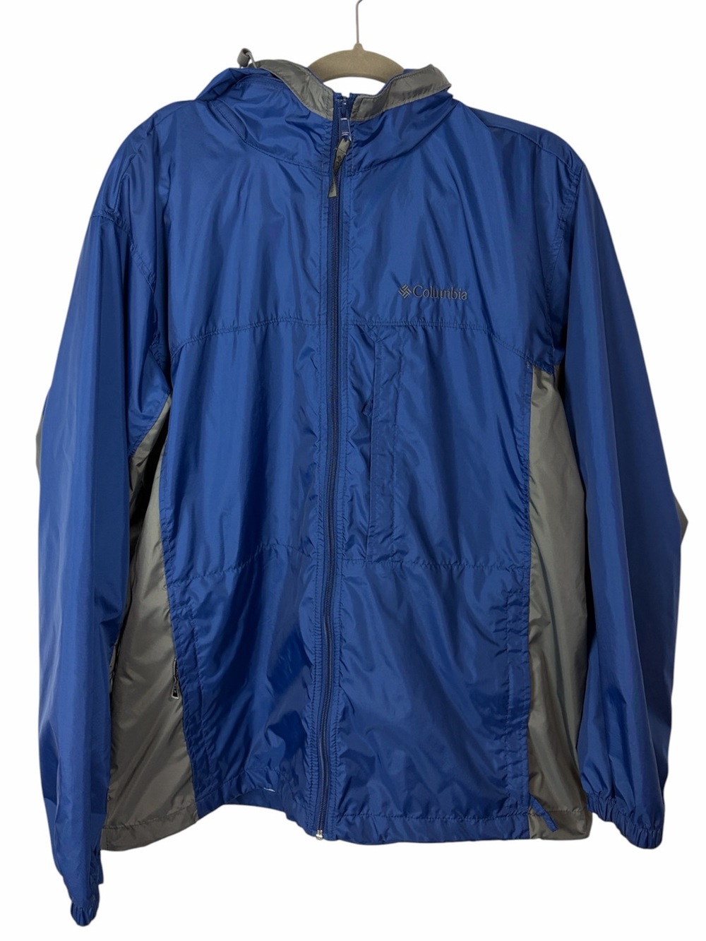 Columbia Packable Hooded Windbreaker Jacket Blue Gray Men’s Large
